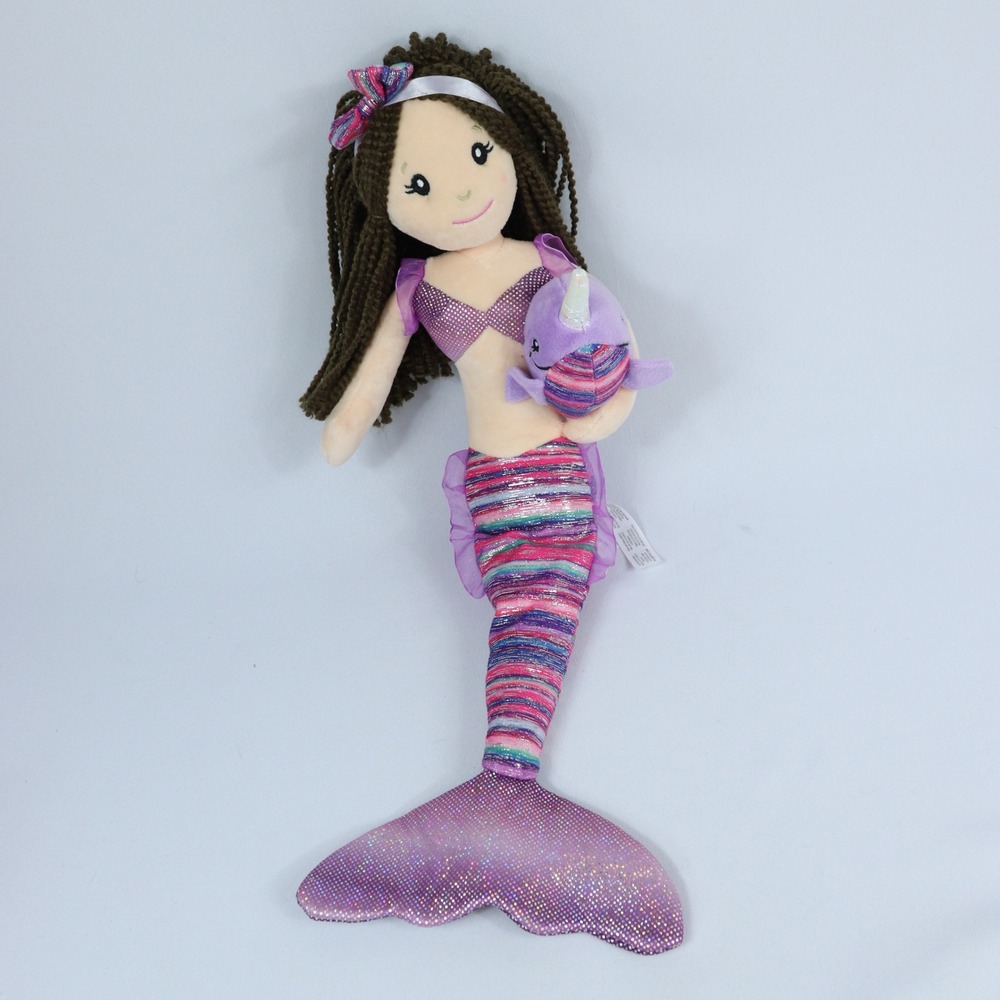 The Petting Zoo Purple Mermaid with Narwhal Brown Hair Shimmer Plush Stuffed Toy